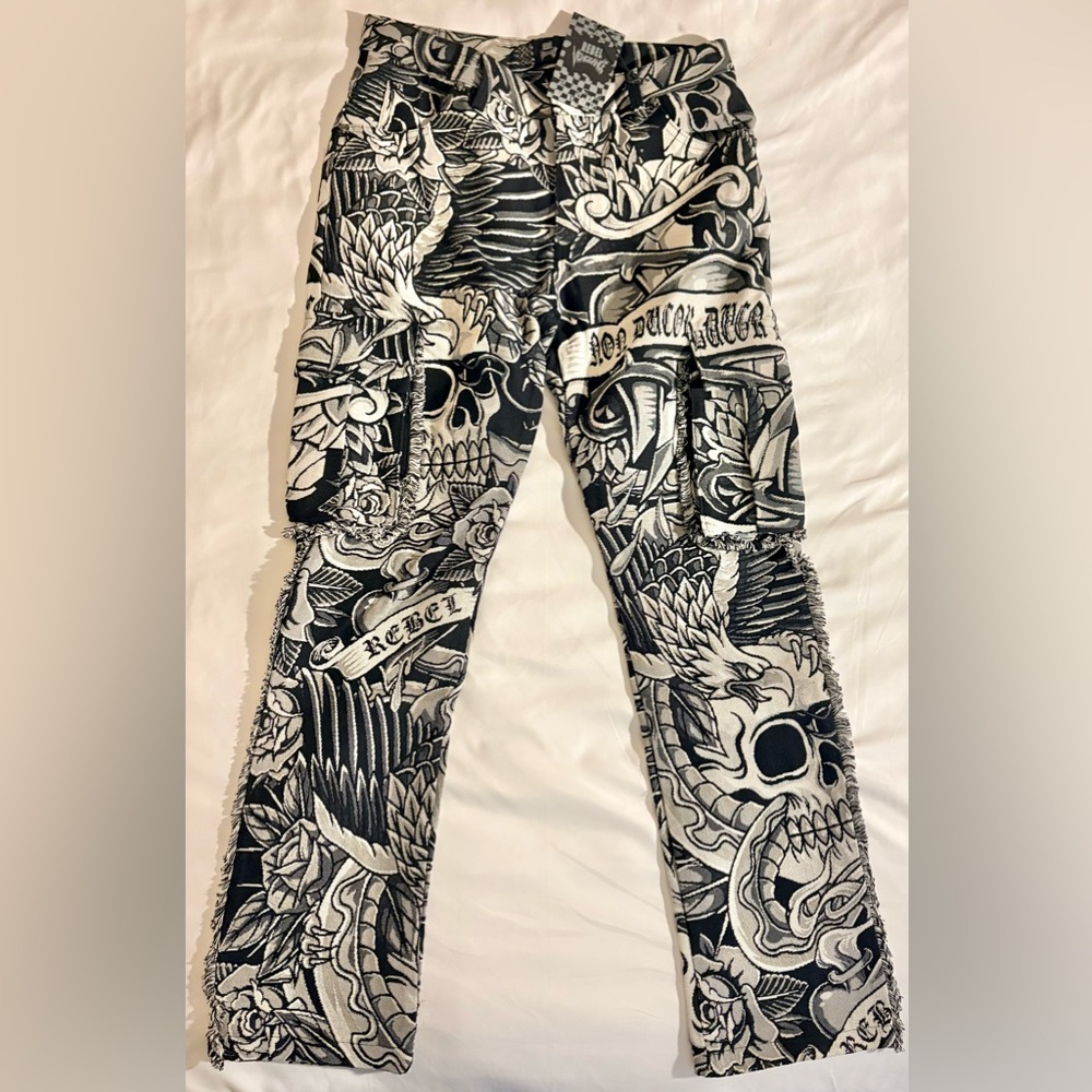 Rebel Vengeance Skeleton Men’s Ducor Cargo Pants Goth Y2K Streetwear Punk NWT